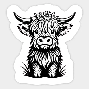 Highland Cow Floral Cute Western Style Art Sticker